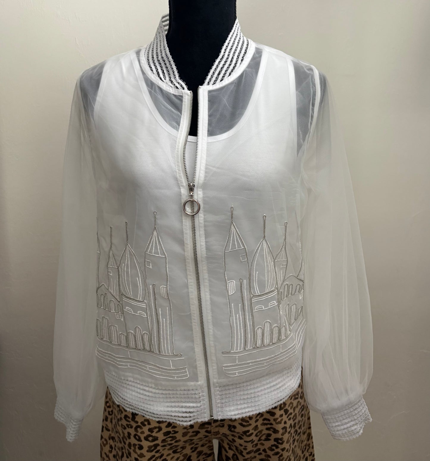 White Sheer Bomber Jacket with Detail and Tank (2 pc)
