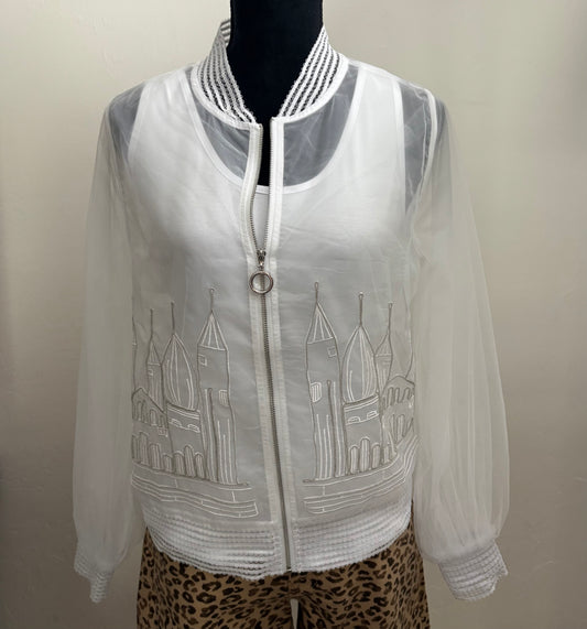 White Sheer Bomber Jacket with Detail and Tank (2 pc)