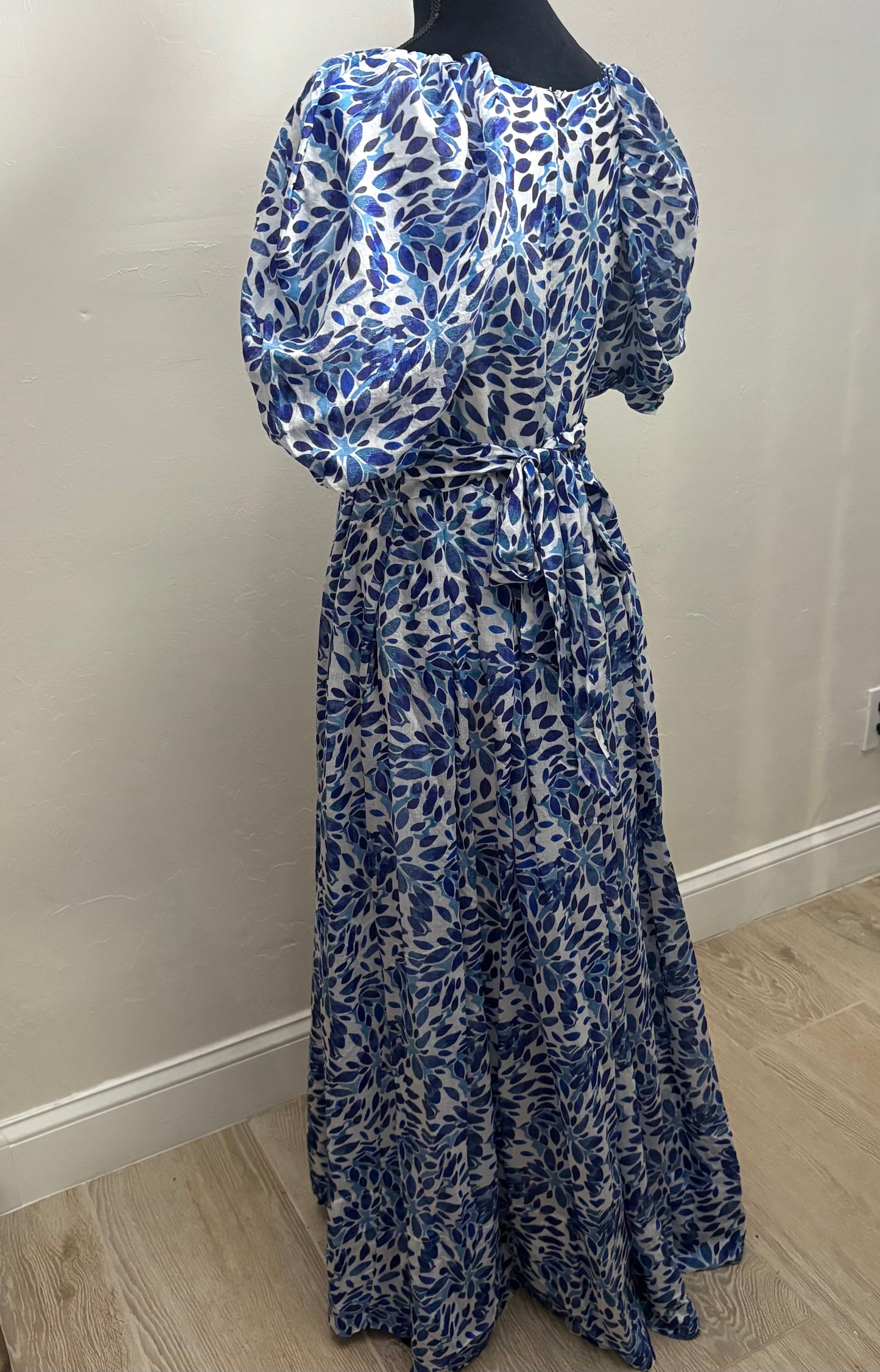 Blue Maxi Puff Sleeve Dress