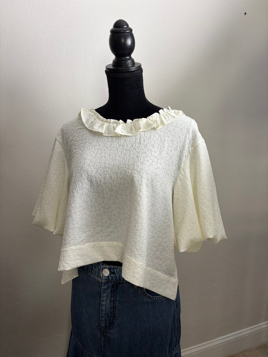 Ruffle Neck Bubble Sleeve Crop