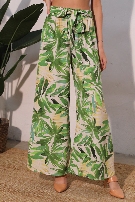 Leaf Tie Waist Wide Leg Pants