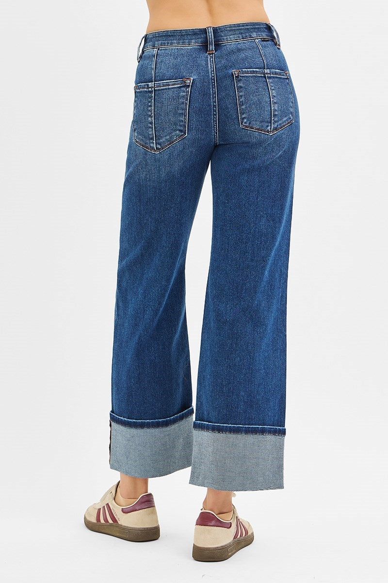 High Rise Crop Wide Cuff Jeans