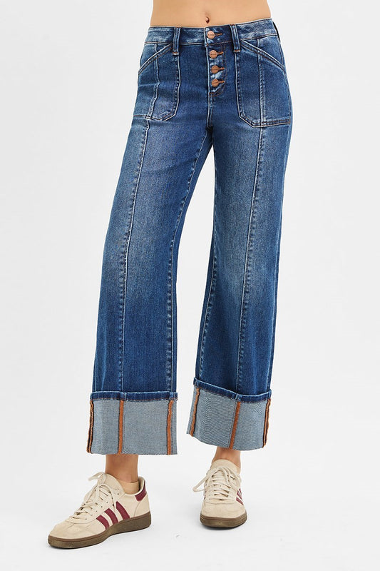 High Rise Crop Wide Cuff Jeans