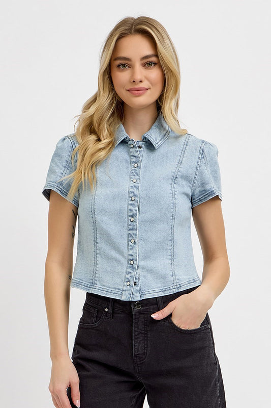 Button Down Short Sleeve Denim Shirts