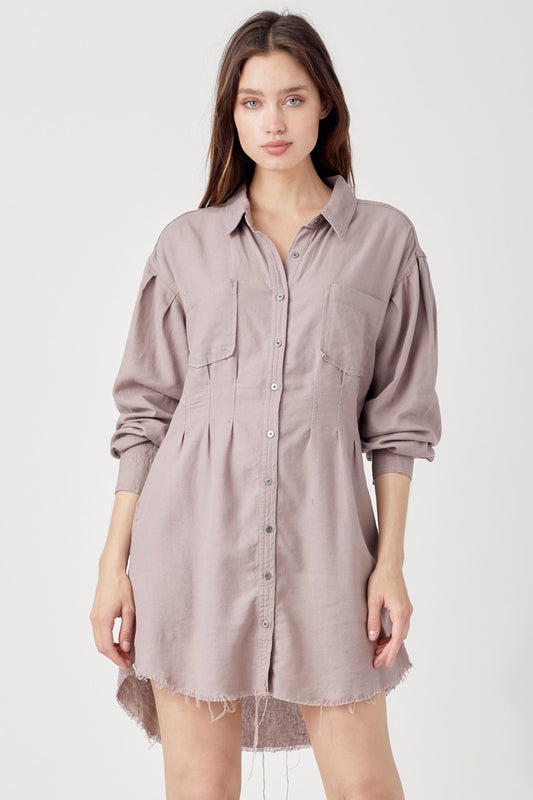 LINEN Shirring Sleeve Dress