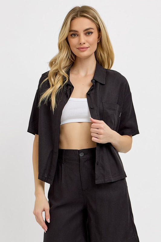 Oversized Crop Linen Shirt