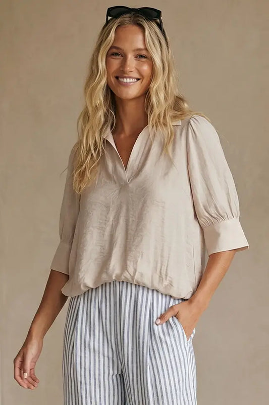 1/2 Sleeve Hi Low Bubble Hem Blouse