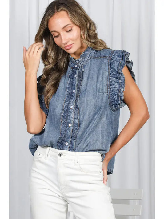 Sleeveless Chambray Top