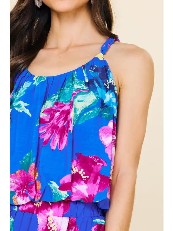Floral Braided Strap Bubble Hem Tank