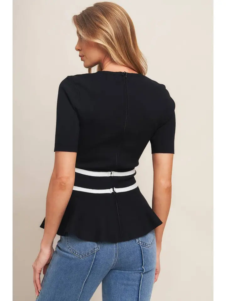 Peplum Sweater Back Zip