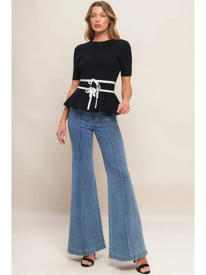 Peplum Sweater Back Zip