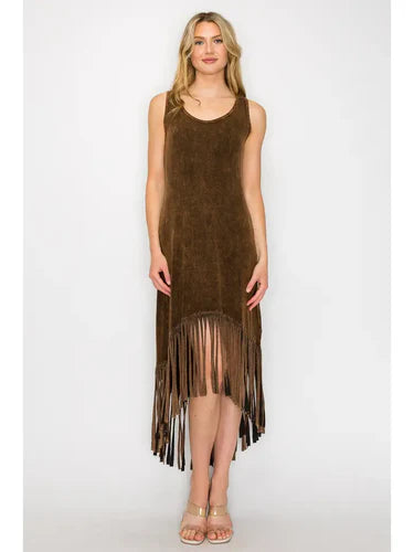 Mineral Wash Fringe Dress