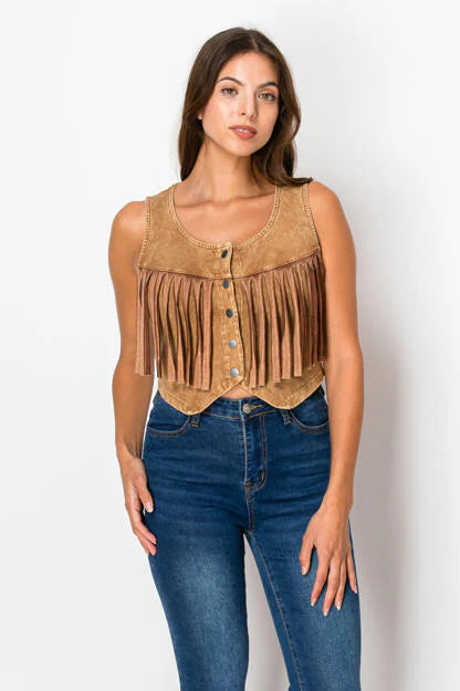 MW Fringe Vest - Camel