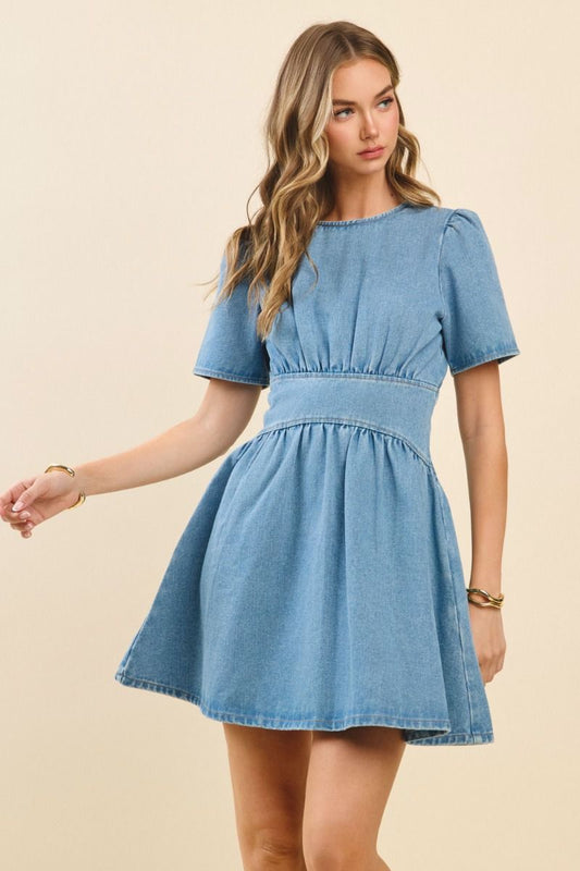 Light Denim Smocked Mini Dress