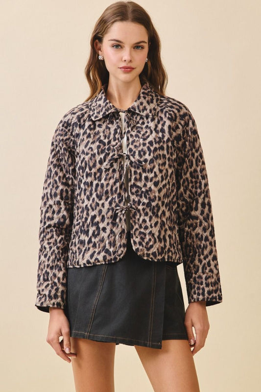 Leopard Quilted Front Tie Jacket