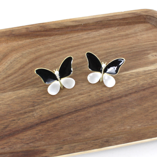 B & W Butterfly Post Earrings