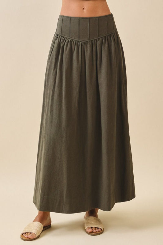 V Yoke A Line Maxi Skirt