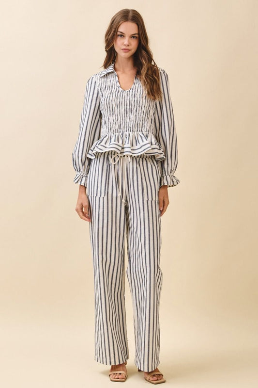 Striped Wide Leg Drawstring Pants
