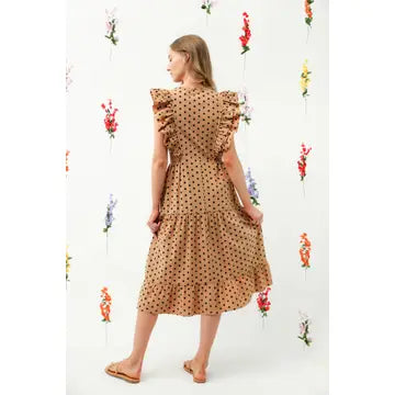 Brown Polka Dot Midi Dress