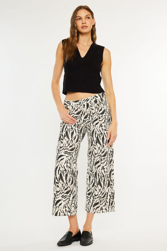 Printed Crop Wide Leg Jeans