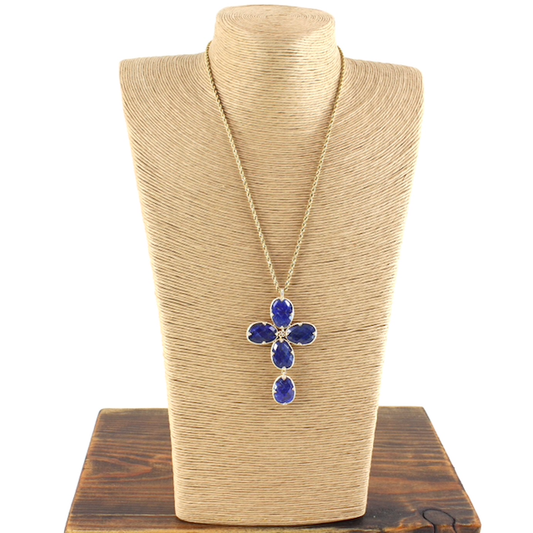 PP - Gold Necklace Long Stone Clover Drop