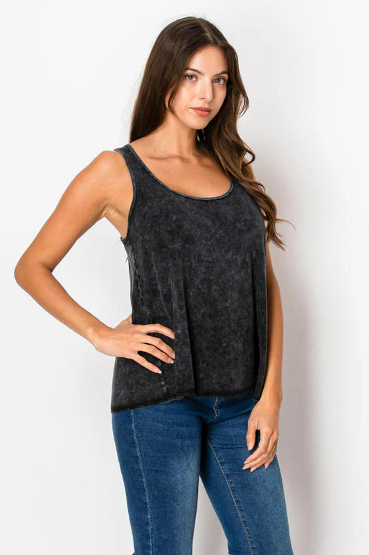 Mineral Wash Pleated Back Tank Top