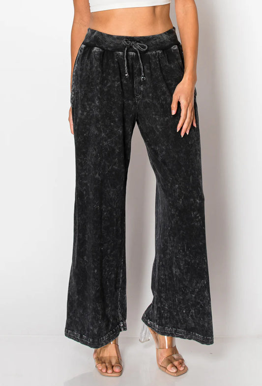 Mineral Wash Wide Leg Elastic Tie Pants