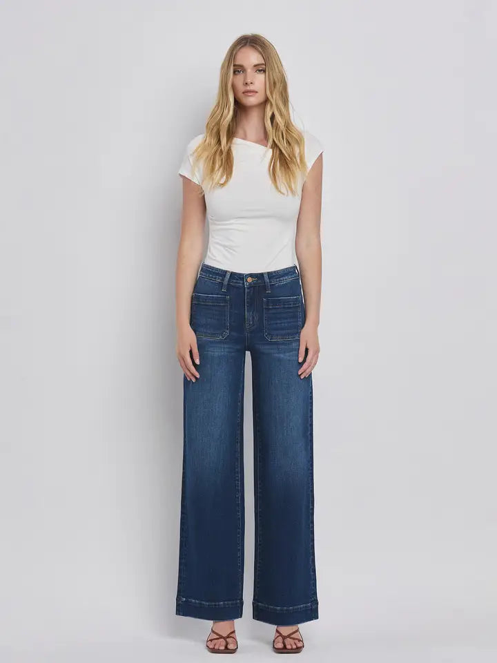 High Rise Patch Pocket Jeans
